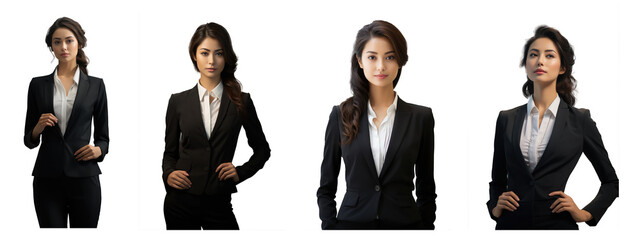 Wall Mural - asia lady stand, drooping hands, black business suit, white shirt, slight smile