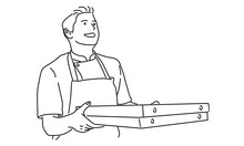 Line Art Of Chef With Boxes Of Pizza