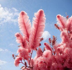 Pink flora and feather with clear sky