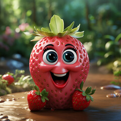 Wall Mural - 3d cartoon realistic cute strawberry fruit