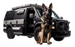 Strong and Dangerous Police Car K9 Kennel Isolated On Transparent Background PNG.