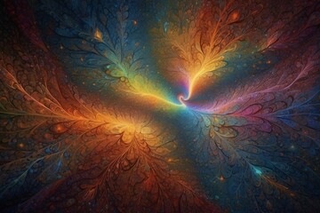 Wall Mural - Abstract image of a magnificent array of miniature, iridescent particles, delicately arranged to form a mesmerizing pattern of kaleidoscopic colors. Vivid chromatic nanotechnology background.