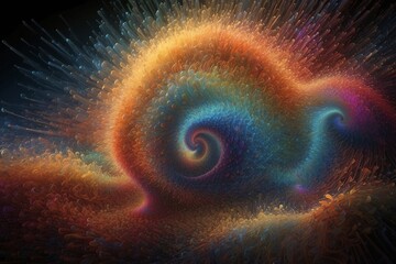Wall Mural - Abstract image of a magnificent array of miniature, iridescent particles, delicately arranged to form a mesmerizing pattern of kaleidoscopic colors. Vivid chromatic nanotechnology background.