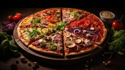 Canvas Print - pizza on a plate, Pizza with different tastes with vegetables,Fresh Homemade Italian Pizza