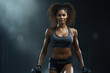 © sirisakboakaew - Athletic black woman exercising with fitness equipment at home