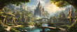 Journey through an ancient elven city adorned with ornate architecture, lush gardens, and glowing crystals, rendered in stunning 3D realism, transporting you to a magical world where elves thrive in h
