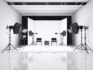 modern photo studio with professional white background. generative ai