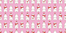 Bear Polar Seamless Pattern Christmas Scarf Santa Claus Hat Vector Pet Cartoon Doodle Gift Wrapping Paper Tile Background Repeat Wallpaper Illustration Pink Scarf Isolated Design