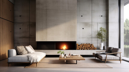 Wall Mural - minimalist style interior design of modern living room