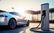 charge the electric car with a general charge in the parking lot. generative ai