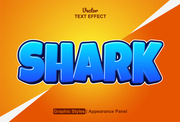 Wall Mural - shark text effect with blue color graphic style and editable.