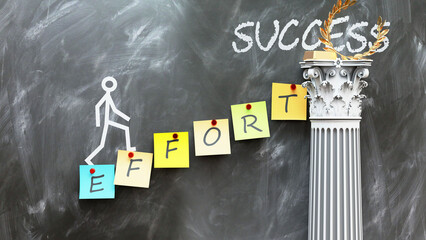 Wall Mural - Effort leads to Success - a metaphor showing how effort makes the way to reach desired success. Symbolizes the importance of effort and cause and effect relationship.,3d illustration