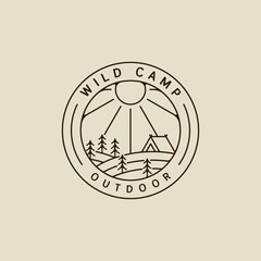 Wall Mural - camping logo vector line art simple minimalist illustration template icon graphic design. camp at wi