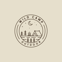 Wall Mural - camping logo vector line art simple minimalist illustration template icon graphic design. night camp
