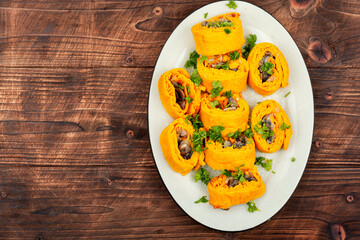 Wall Mural - Pumpkin rolls with mushrooms