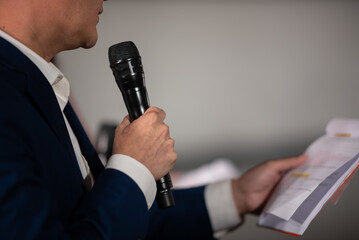 Wall Mural - microphone on stage, speaker, conference