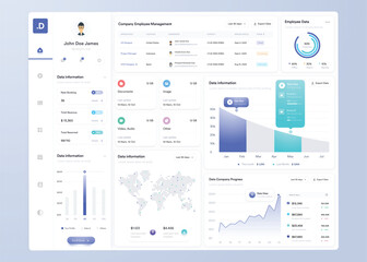 UI UX Infographic dashboard. UI design with graphs, charts and diagrams. Web interface template
