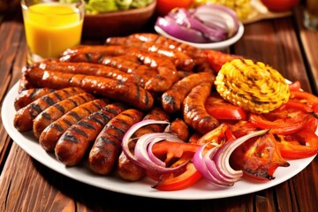 Wall Mural - platter of assorted grilled sausages and hot links