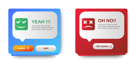 Wall Mural - success and error message popup window ui design with button for mobile and web. vector eps 10
