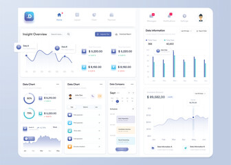 Wall Mural - ui ux infographic dashboard. ui design with graphs, charts and diagrams. web interface template