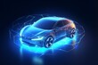 Dome force field over the car in a futuristic polygonal style. Power protect shield concept of care and vehicle insurance against risks.  illustration with light effect and, Generative AI