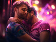 © PetrovMedia - Gay couple in the city night with neon lights in the background