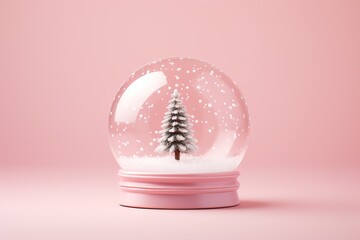 Sticker - Minimal christmas snow globe on pink background, Generative AI