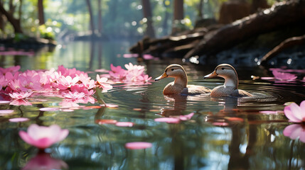 Sticker - pink flamingo in the lake