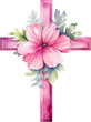 Isolated Transparent Background: Delicate Pink Holly Cross