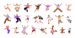 © Good Studio - Happy joyful jumping characters set. Active energetic cheerful people celebrating success, victory. Young emotional men, women triumph. Flat graphic vector illustrations isolated on white background
