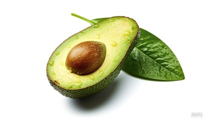 Avocado fruits with leaves on a white background. Isolated