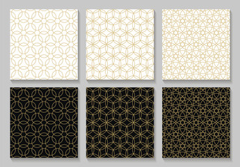 Wall Mural - Seamless gold oriental patterns set. Islamic templates with shadows. Arabic linear textures. Vector brochures.