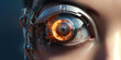 Close up of a sci-fi cyborg eye. Futuristic human eye technology - digital iris
