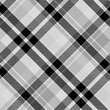 Diagonal Gingham Black White Plaid Pattern Seamless Vector Graphic. Simple Windowpane, Lumberjack Plaid
