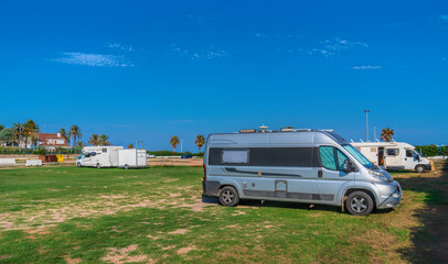 Canvas Print - Motorhome aire El Puig De Santa Maria Spain north La Pobla de Farnals by the beach