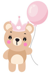 Wall Mural - Princess teddy bear holding a pink balloon