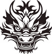 Dragon head front view logo. Simple shaped dragon stamp. Dragon with opened mouth and fangs. Asian culture symbol of a new 2024 year. Fantasy magic reptile predator. Dragon head for your design.