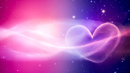 heart formed by a celestial weave of pink and purple lights, shining against the cosmos. romantic ma