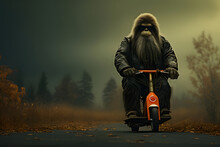 Hairy Beast Bigfoot Rides Scooter