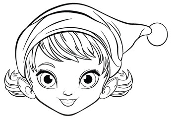 Wall Mural - Cute Girl Cartoon Head Wearing Christmas Hat