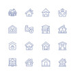 Home line icon set on transparent background with editable stroke. Containing home, shared housing, work from home, retirement home, pet house, modern house, dog house, green house, land, smart home.