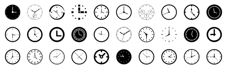 Wall Mural - black clock icon collection on a white background. deadline clock icon collection. set of stopwatch,