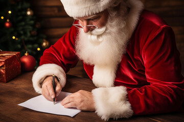 Wall Mural - Portrait of Santa claus writing a christmas list