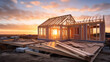© Sariyono - Sunset Over Partially Built House Frame on Construction Site