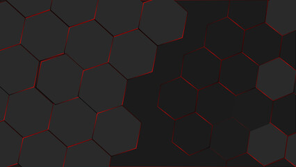 Wall Mural - Hexagonal abstract dark background with red light 