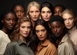 © DenisMArt - Group portrait of diverse young natural multiethnic and multicultural women.Macro.AI Generative.