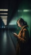 © JIRMoronta - Young woman walking through the airport terminal. Travel concept. Generative ai