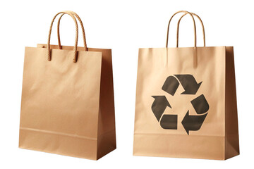 Brown eco-friendly recyclable shopping paper bag on white, transparent background. Mockup