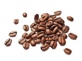 Falling coffee beans isolated on white or transparent background, png photo