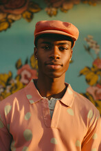Young Black Man In Pink Outdoors